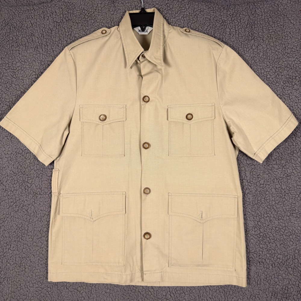 Vintage Woolrich Safari Field Jacket Shirt Mens Large Tan Utility Bush Hunting